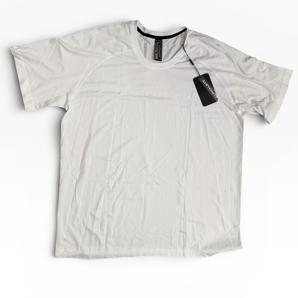 NWT Alphalete Athletics Mens XL Performance T-Shirt White Embossed Logo